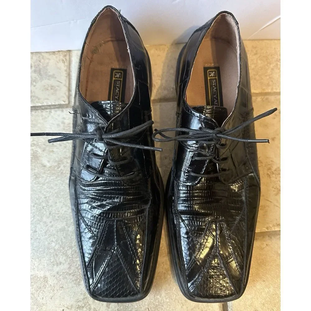 STACY ADAMS GENUINE SNAKE SKIN LEATHER BLACK LACE UP DRESS SHOE SZ‎ 8.5M